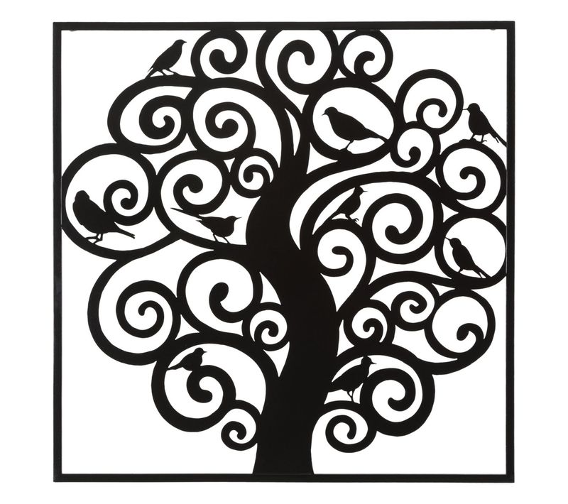 Décoration En Métal Arbre 2, Métal, Noir, 70x1x70 Cm