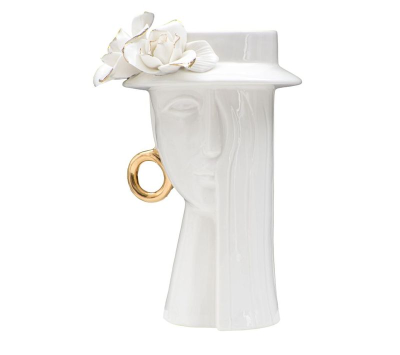 Vase Décoratif Visage 29, Porcelaine, Blanc, 15x13,3x23,5 Cm