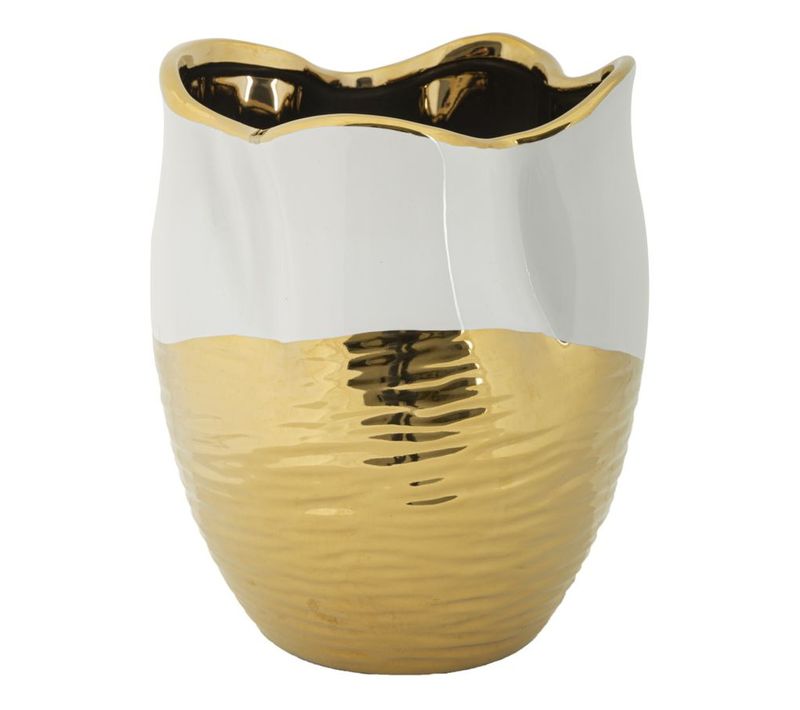 Vase Décoratif Mf639, Céramique, Or, 20x20x25 Cm