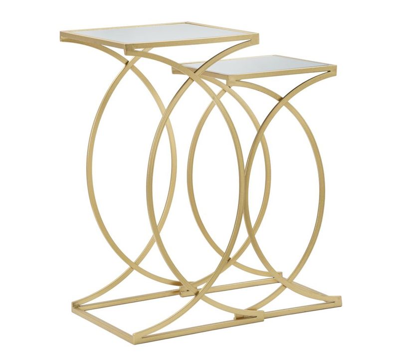 Table D'appoint Mf541, Métal, Or, 35x35x70 Cm