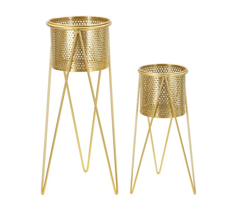 Lot De 2 Cache Pots Mf404, Métal, Or, 21x20x46 Cm