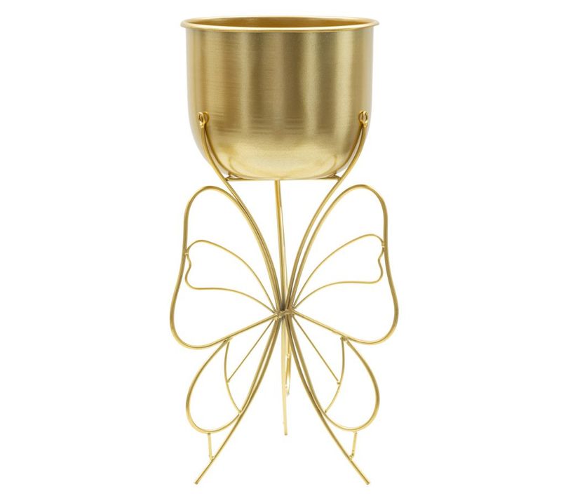 Cache Pot Papillon 4, Métal, Or, 22x22x45 Cm