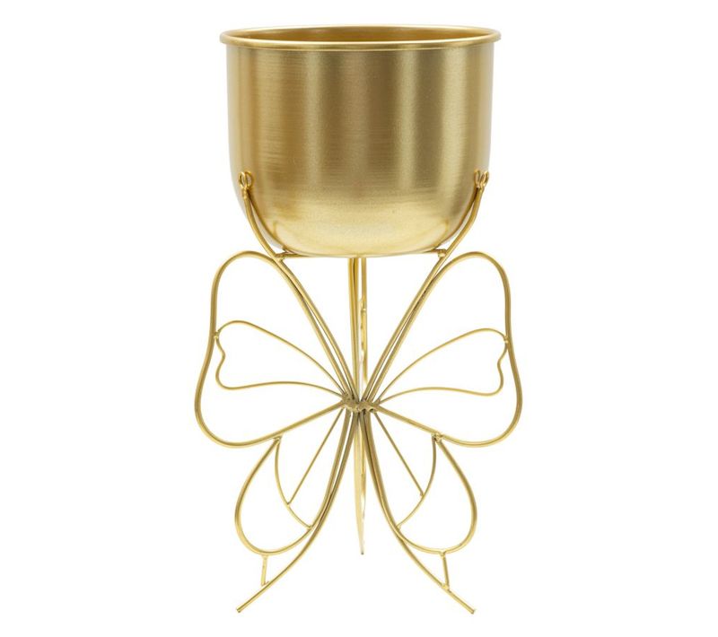 Cache Pot Papillon 5, Métal, Or, 22x22x40 Cm