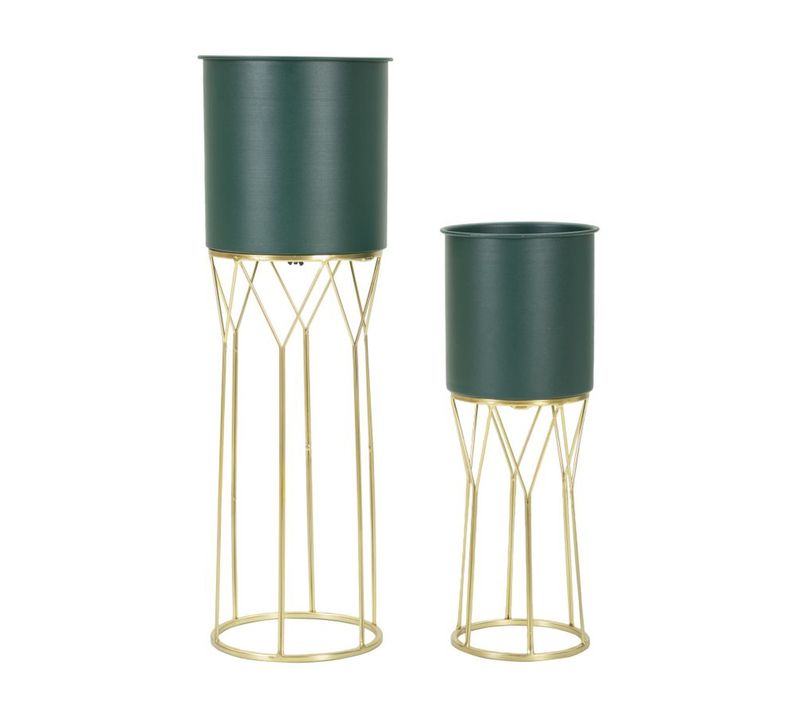Lot De 2 Cache Pots Mf391, Métal, Vert, 23x23x70 Cm