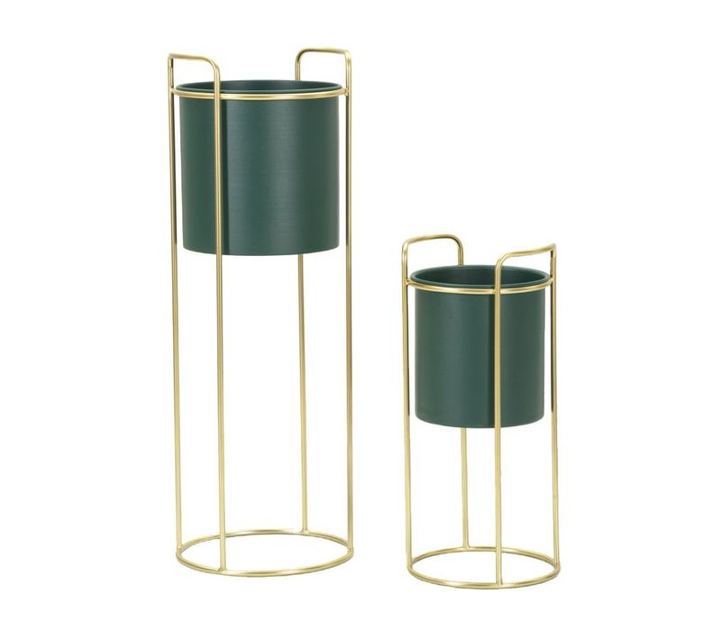 Lot De 2 Cache Pots Mf390, Métal, Vert, 24x24x70 Cm