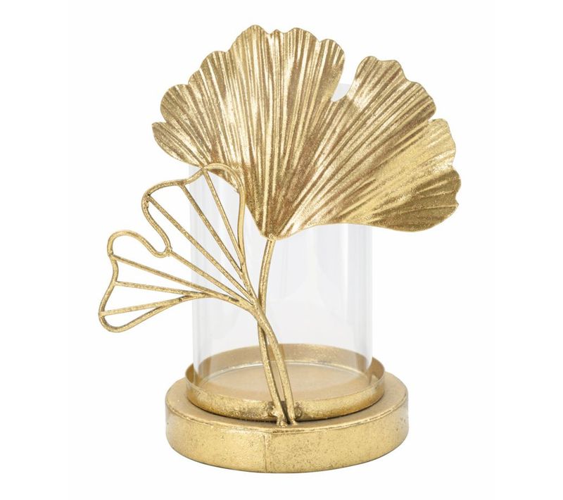 Bougeoir Feuille 61, Métal, Or, 17x12x21 Cm