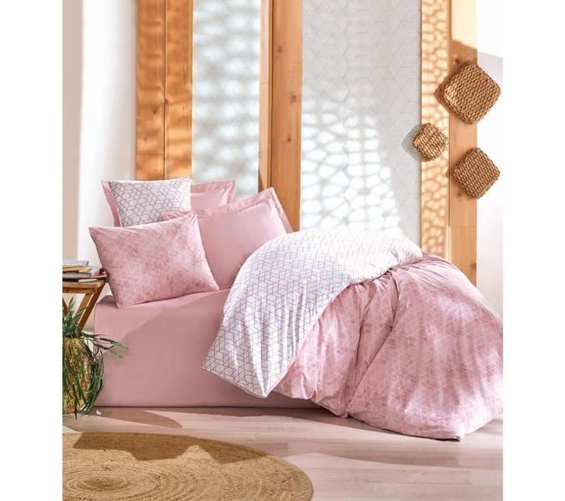 Parure De Lit - 1 Housse De Couette 220 X 240 Cm + 2 Taies D'oreiller 60 X 60 Cm - Rose