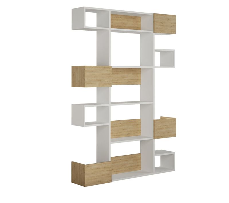 Etagères Bibliothèque Huber L120xh171cm Blanc Et Chêne Clair