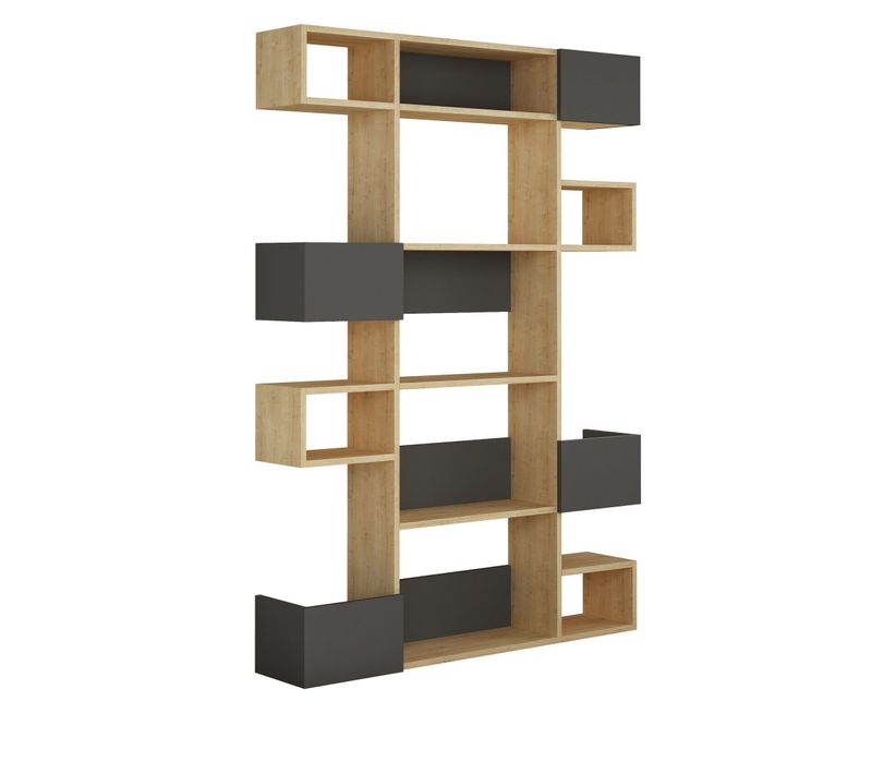 Etagères Bibliothèque Huber L120xh171cm Chêne Claire Et Anthracite