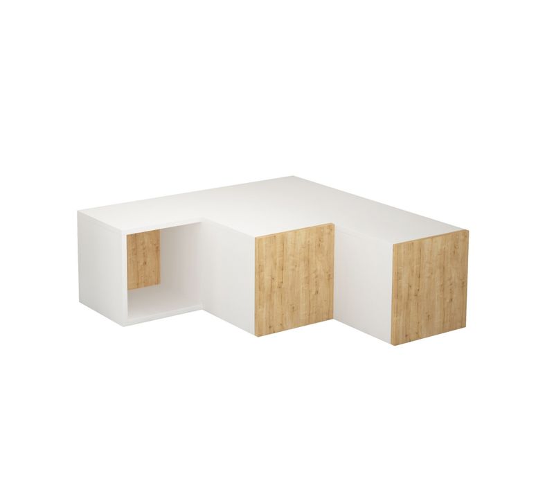 Meuble TV Design Cubique 2 Tiroirs Stairz Blanc Et Chêne Clair