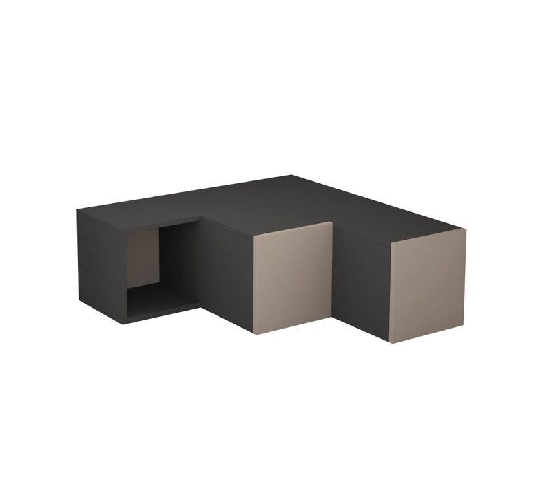 Meuble TV Design Cubique 2 Tiroirs Stairz Gris Foncé Et Taupe