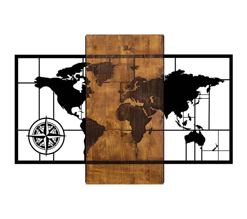 Décoration Murale En Bois Et Métal Walnut Mappemonde