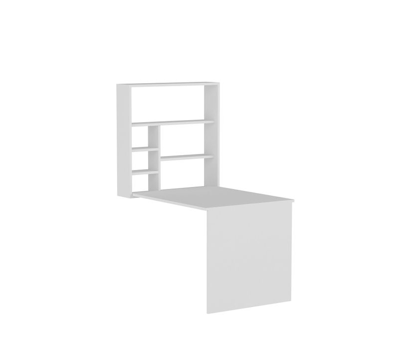 Bureau Pliable Avec Étagère Mural Conamy L90xh154,2cm Blanc