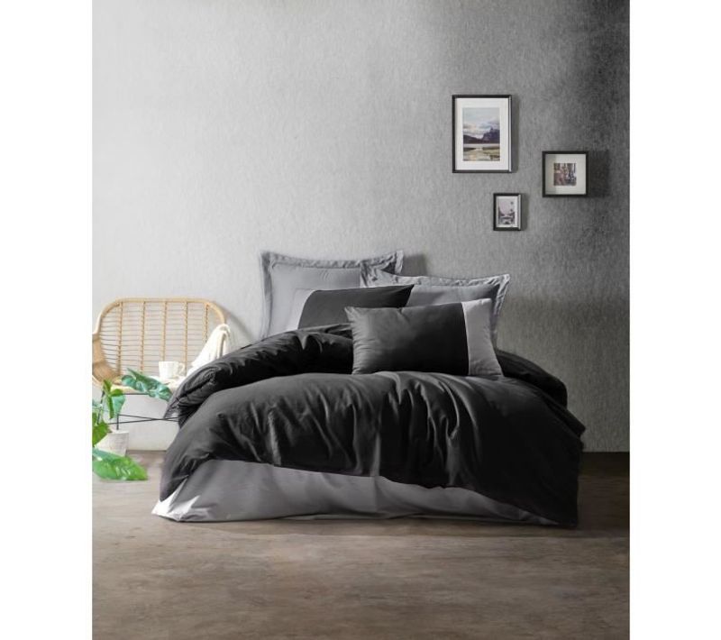 Parure De Lit - 1 Housse De Couette 220 X 240 Cm + 2 Taies D'oreiller 60 X 60 Cm - Noir