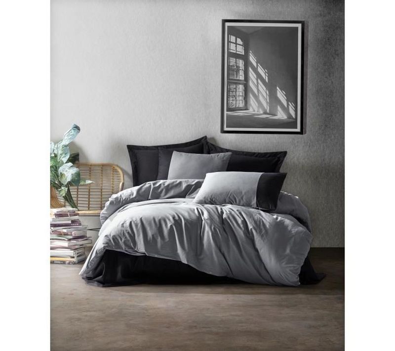 Parure De Couette Ranforce King 220x240 Cm - 100% Coton, 2 Taies 60x60, Gris