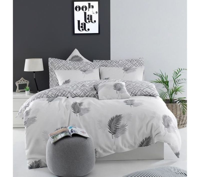 Housse De Couette 220 X 240 Cm + 2 Taies 60 X 60 Cm — 65% Coton, Réversible Gris/blanc