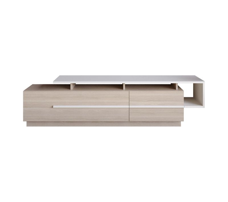 Meuble TV Design Bicolore 180cm Sissoko Chêne Clair Et Blanc