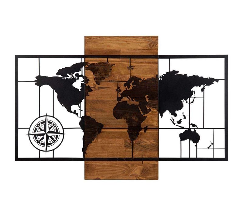 Décoration Murale En Métal Et Bois Mappemonde