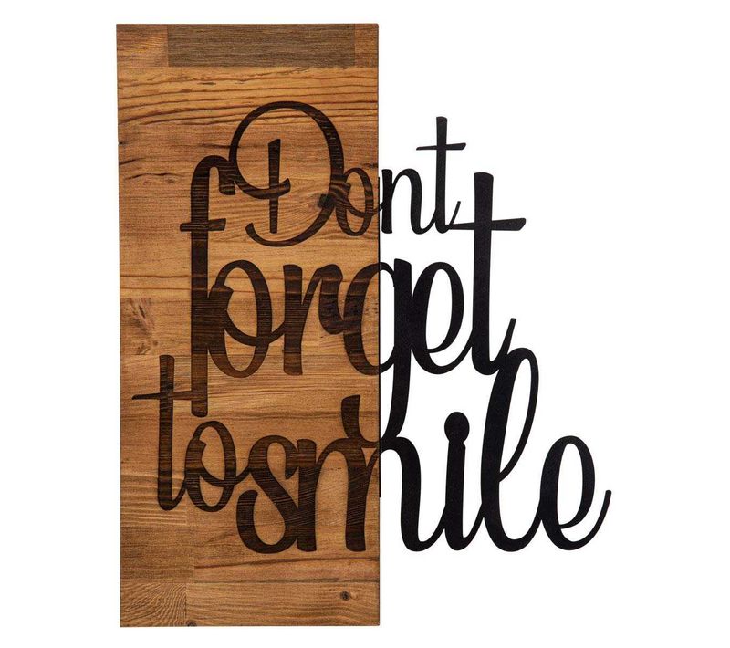 Décoration Murale En Bois Et Métal Citation Dont Forget To Smile