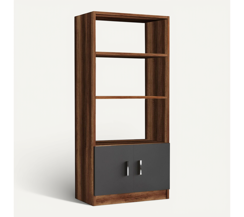 Bibliothèque Moderne Busymo Chêne Foncé Et Gris