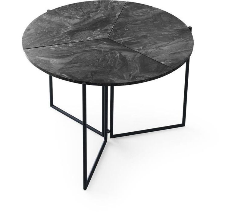 Table Ronde Pliable Origami 100 cm Effet Marbre Noir Et Métal Noir