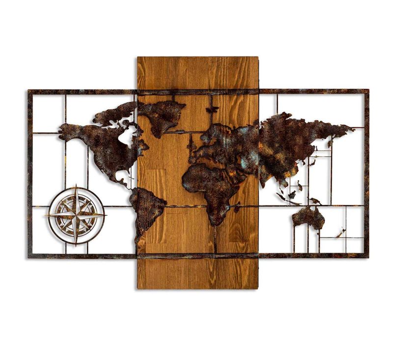 Décoration Murale En Bois Et Métal Mappemonde Mappemonde Avec Boussole