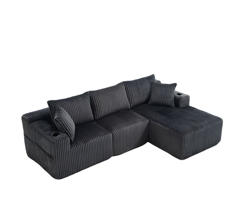 Canapé D'angle Modulable, 3 Places, Revêtement En Velours Côtelé