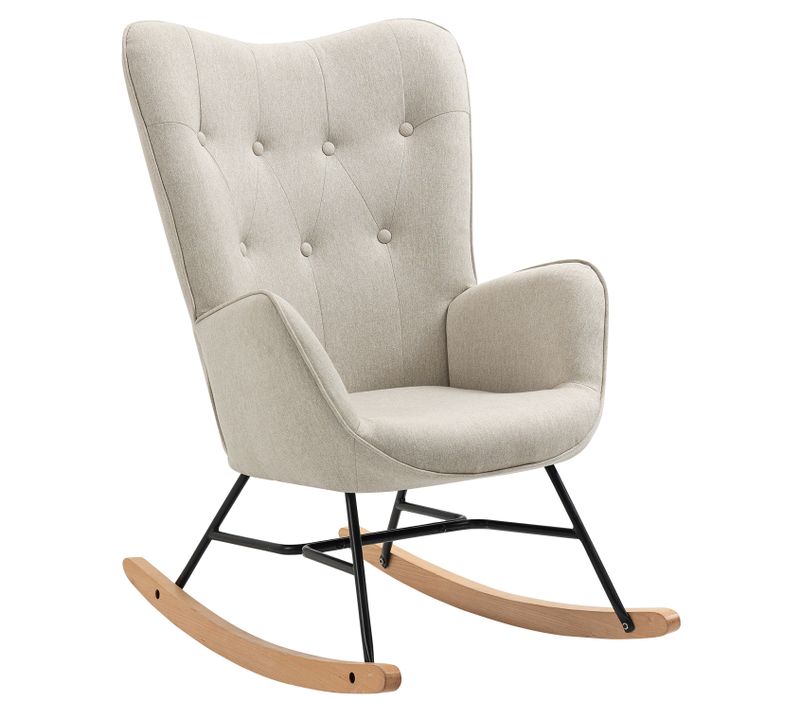 Fauteuil à Bascule Rocking Chair Scandinave De Jardin En Tissu Beige