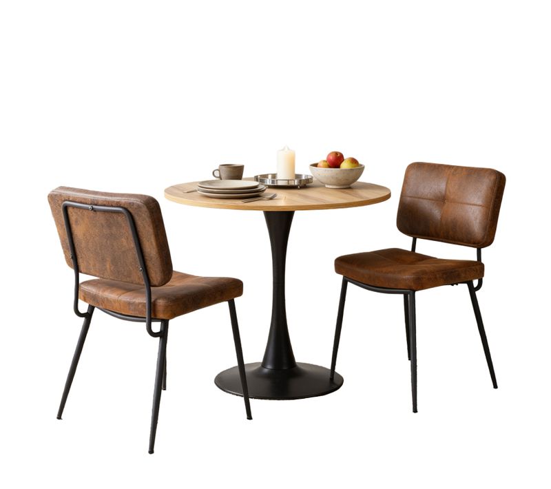 Ensemble Table Bois/pied Noir + 2 Chaises Suédine