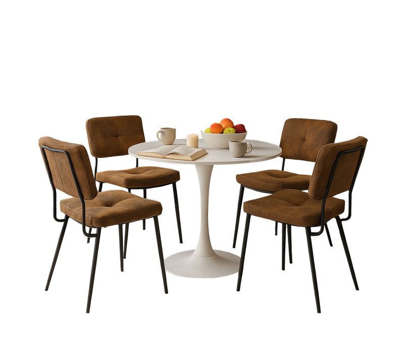 Ensemble Table Blanche + 4 Chaises Suédine