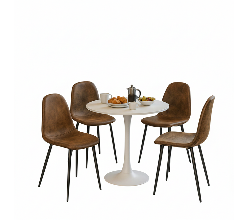 Ensemble Table Blanche + 4 Chaises Suédine