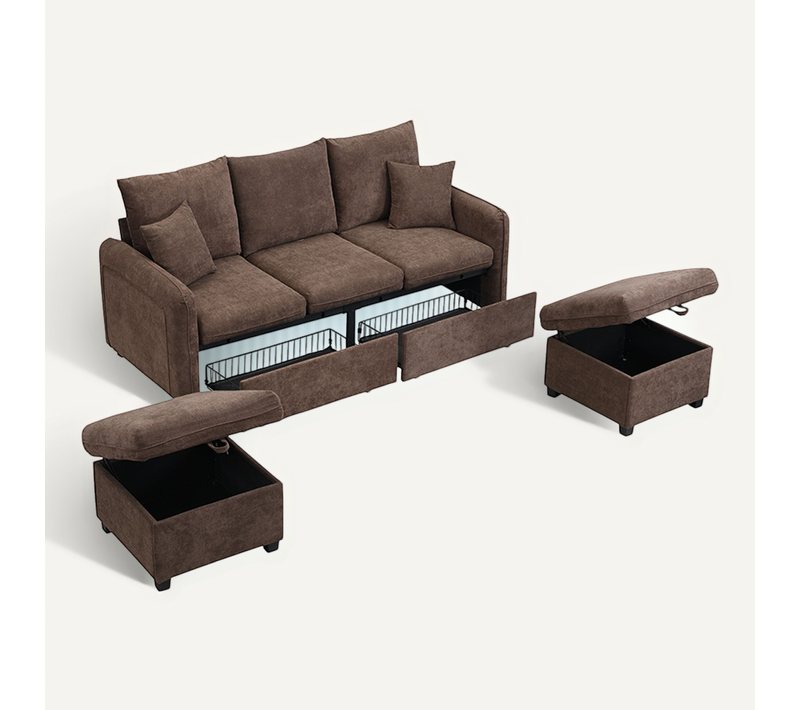 Canapé D'angle, 3 Places, Coffre De Rangement, Revêtement En Tissu