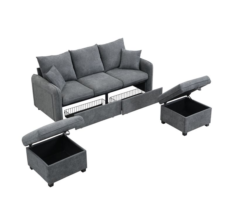 Canapé D'angle, 3 Places, Coffre De Rangement, Revêtement En Tissu