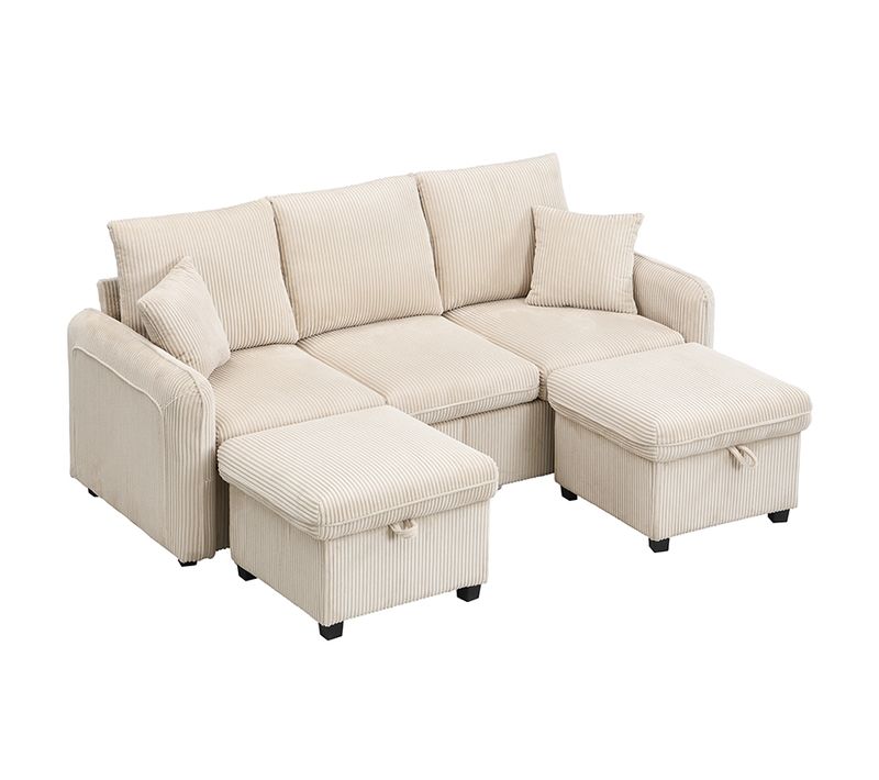 Canapé D'angle, 3 Places, Coffre De Rangement, Revêtement En Velours Côtelé
