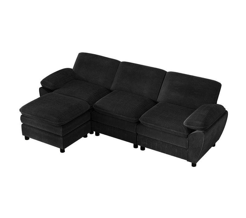 Canapé D'angle, 3 Places, Avec Repose-pieds, Revêtement En Velours Côtelé