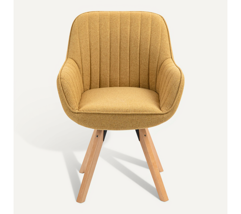 Fauteuil De Bureau Pivotant Avec Accoudoirs En Tissu Pieds En Bois, Jaune