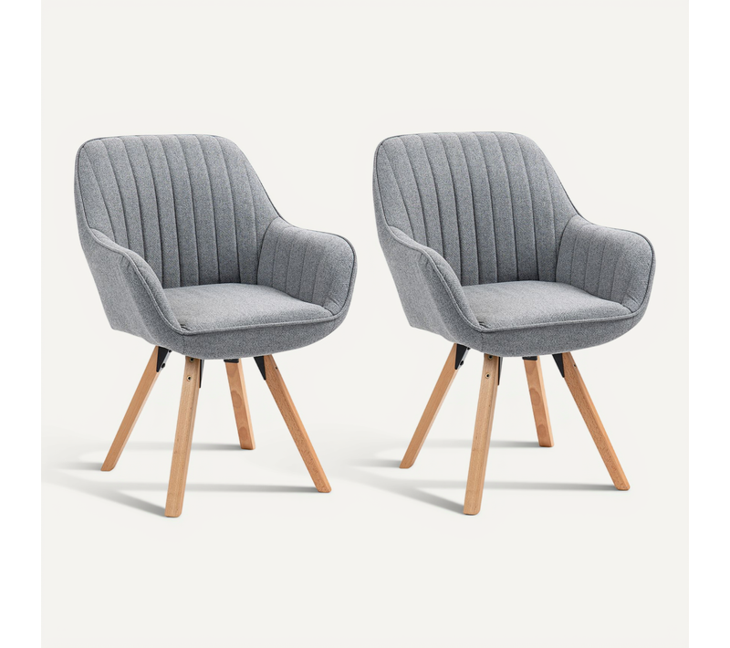 Lot De 2 Fauteuils De Bureau Pivotants Avec Accoudoirs Pieds En Bois, Gris
