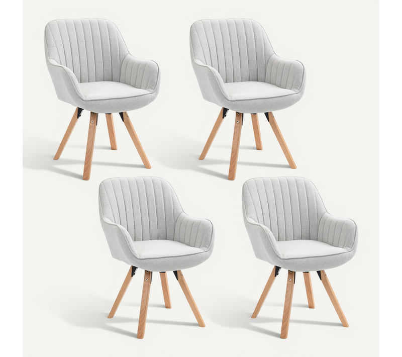 Lot De 4 Fauteuils De Bureau Pivotants Avec Accoudoirs Pieds En Bois, Beige