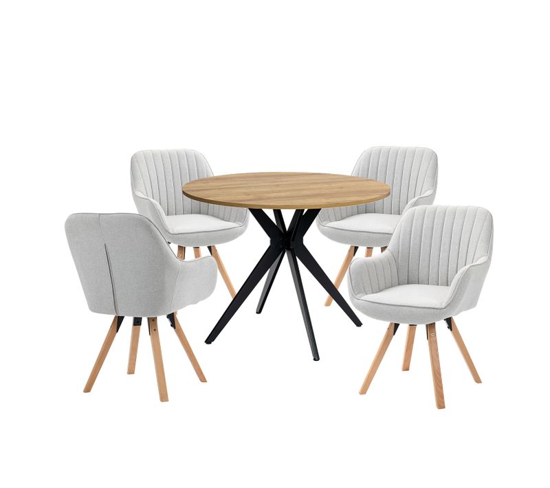 Table Salle à Manger Avec 4 Chaises, Ensemble De 5 Meubles, Bois Clair + Beige