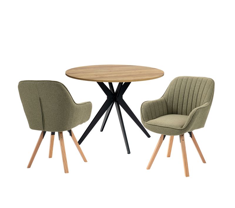 Table Salle à Manger Avec 2 Chaises, Ensemble De 3 Meubles, Bois Clair + Vert