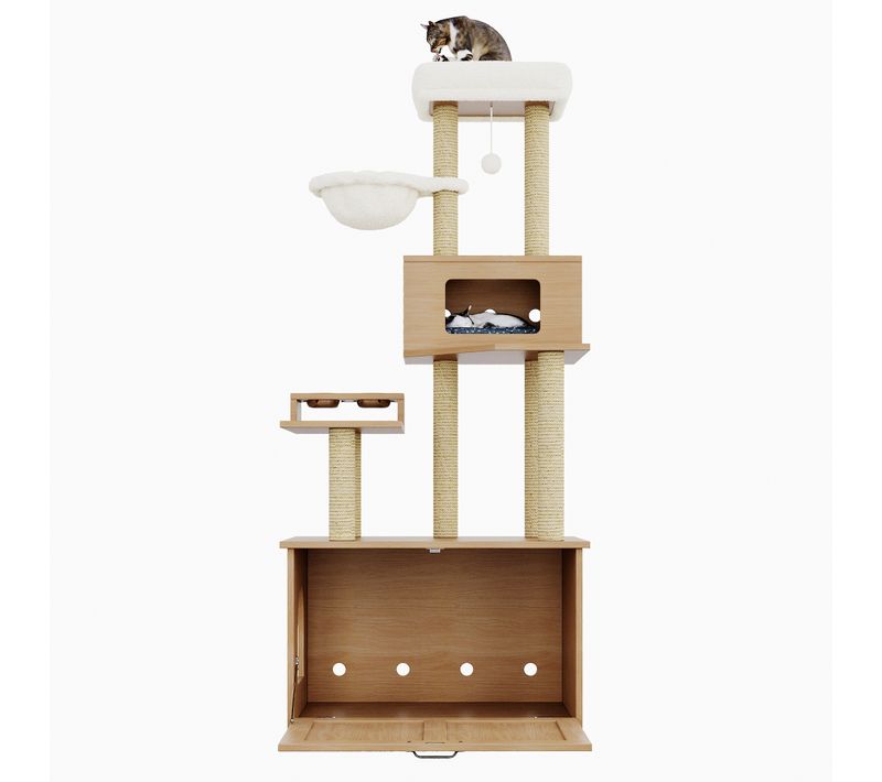 Arbre à Chat Hauteur 173 Cm, Avec Plateforme, Espace Repas, Hamac