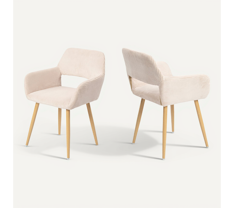 Chaise De Bureau Scandinave Assise Rembourrée Tissu Côtelé Pieds Bois Beige