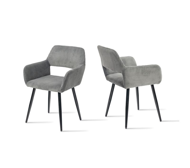 Chaise De Bureau Scandinave Assise Rembourrée Tissu Côtelé Pieds Métal Gris Foncé