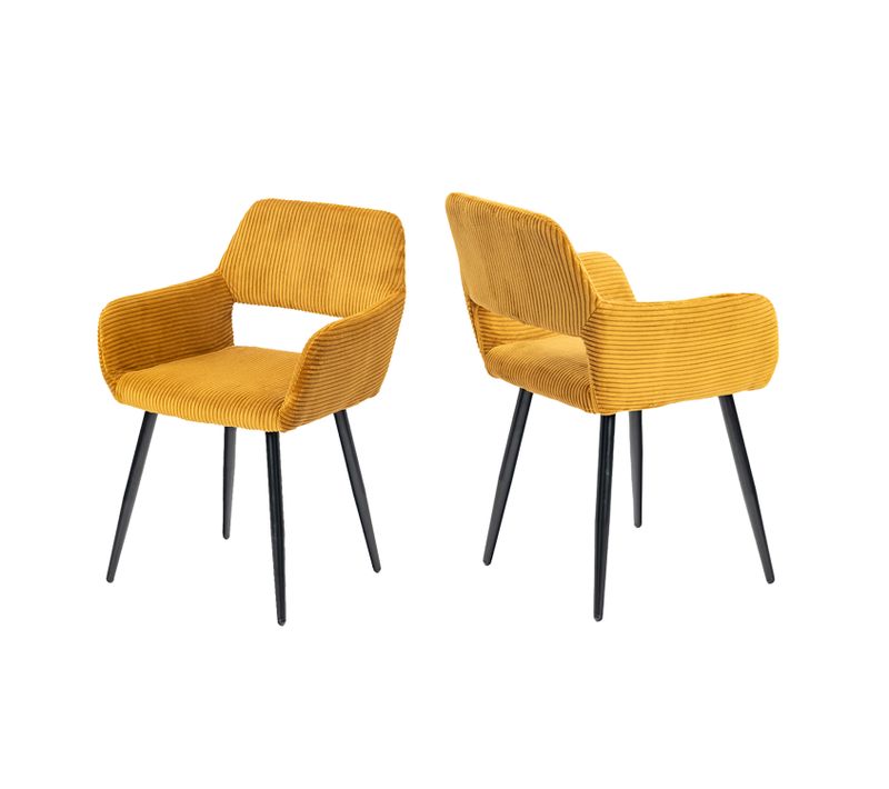 Chaise De Bureau Scandinave Assise Rembourrée Tissu Côtelé Pieds Métal Jaune