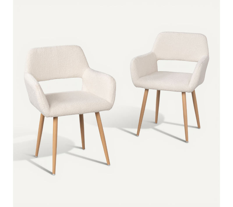 Chaise De Bureau Scandinave Assise Rembourrée Tissu Laine Pieds Bois Beige