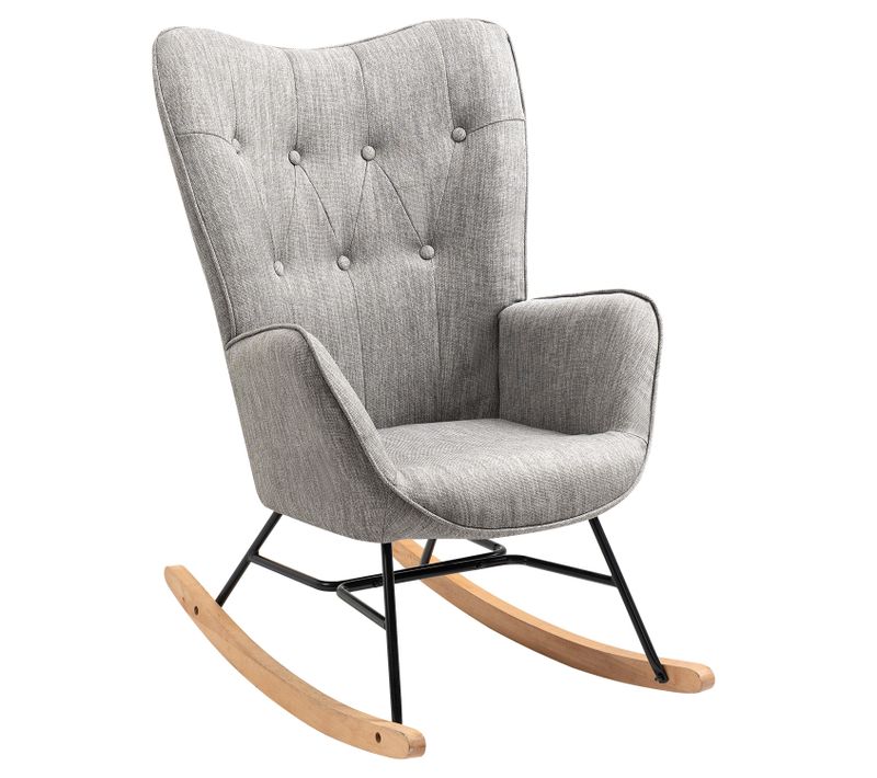 Chaise à Bascule De Jardin Scandinave - Tissu Gris Clair Pour Extérieur Abrité