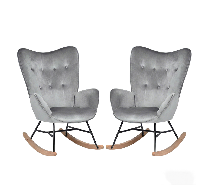 Lot De 2 Fauteuils à Bascule De Jardin - Velours Gris Doux Pour Extérieur Abrité