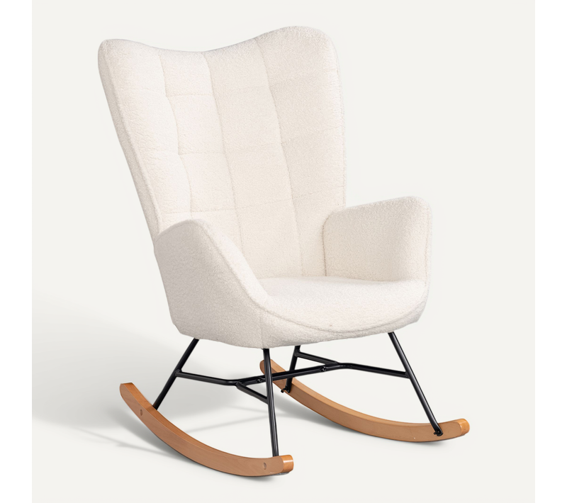 Fauteuil à Bascule De Jardin Cocooning - Tissu Bouclette Beige Naturel