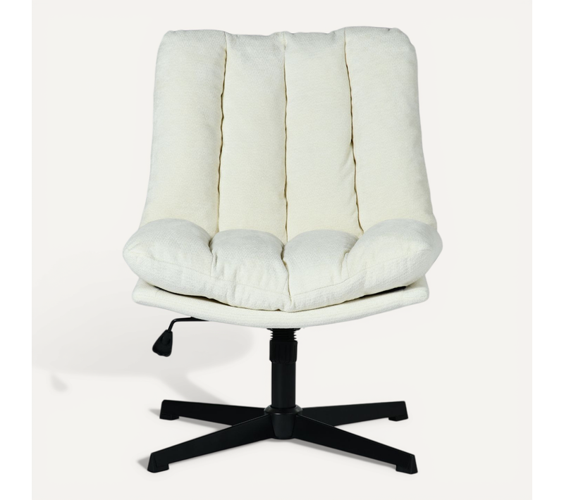 Fauteuil Salon Pivotant Sur 360°, Réglable En Hauteur, Sans Accoudoirs, En Tissu Chenille, Beige