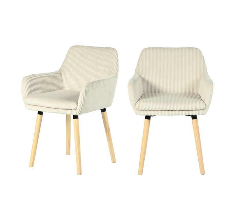 Lot De 2 Chaises De Salle à Manger Scandinave Rembourrée En Velours Côtelé, Pieds En Bois, Beige